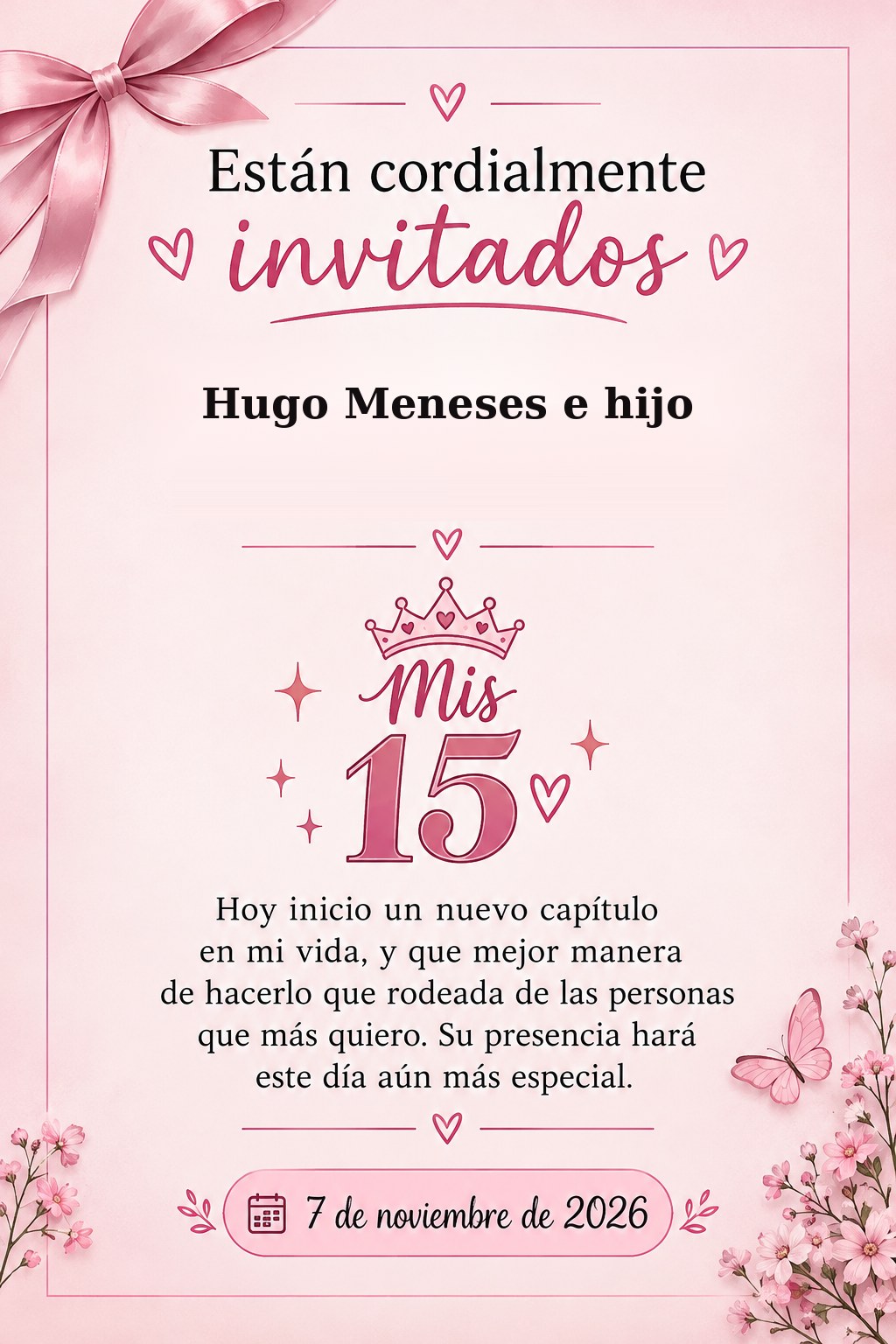 Tarjeta de invitación para Hugo Meneses e hijo