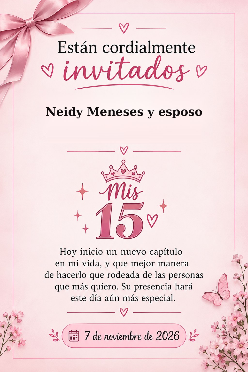 Tarjeta de invitación para Neidy Meneses y esposo