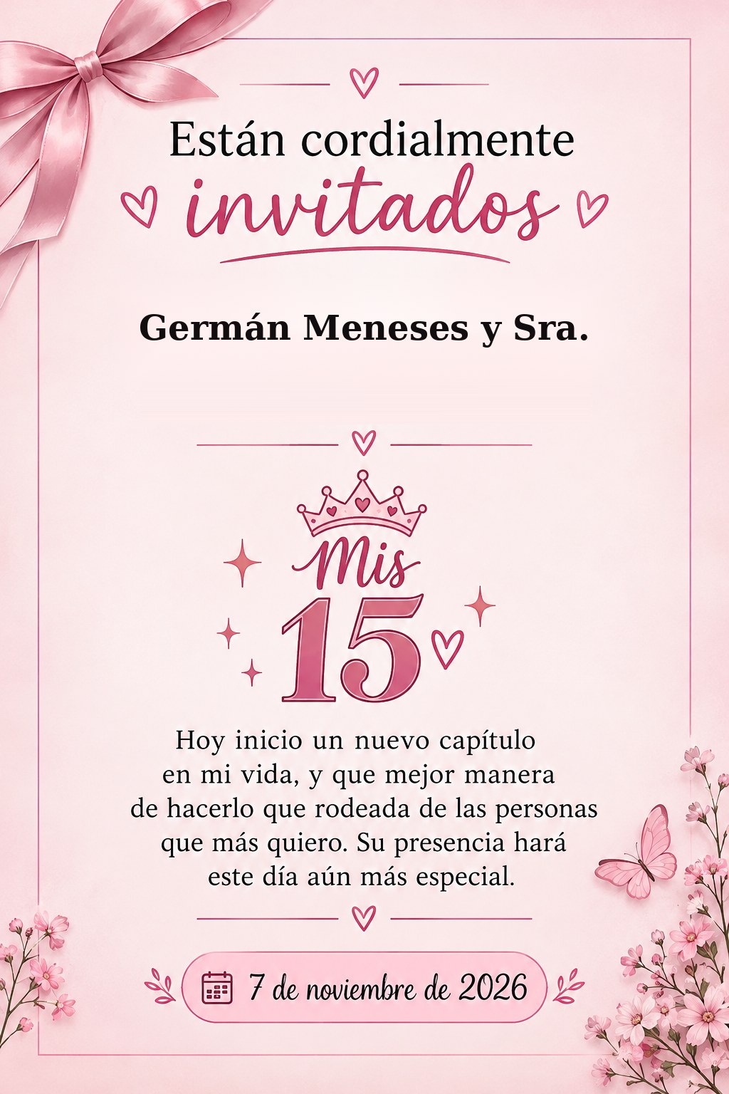 Tarjeta de invitación para Germán Meneses y Sra.