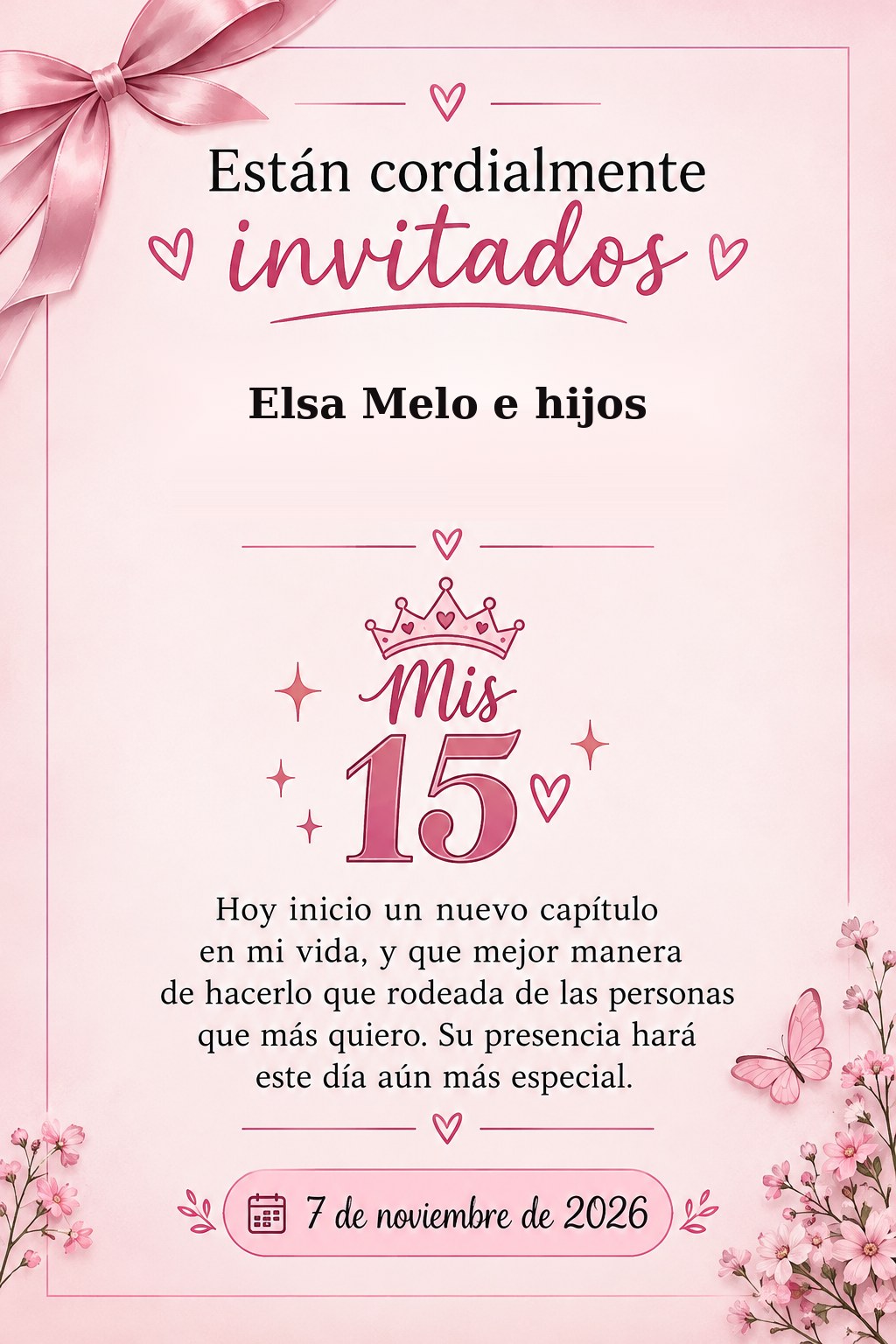 Tarjeta de invitación para Elsa Melo e hijos