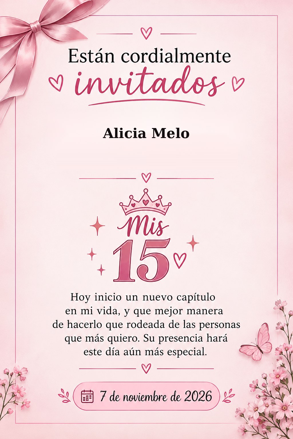 Tarjeta de invitación para Alicia Melo