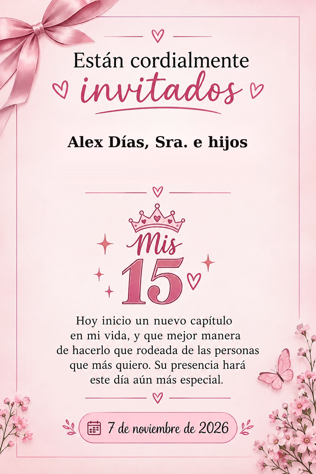 Tarjeta de invitación para Alex Días, Sra. e hijos