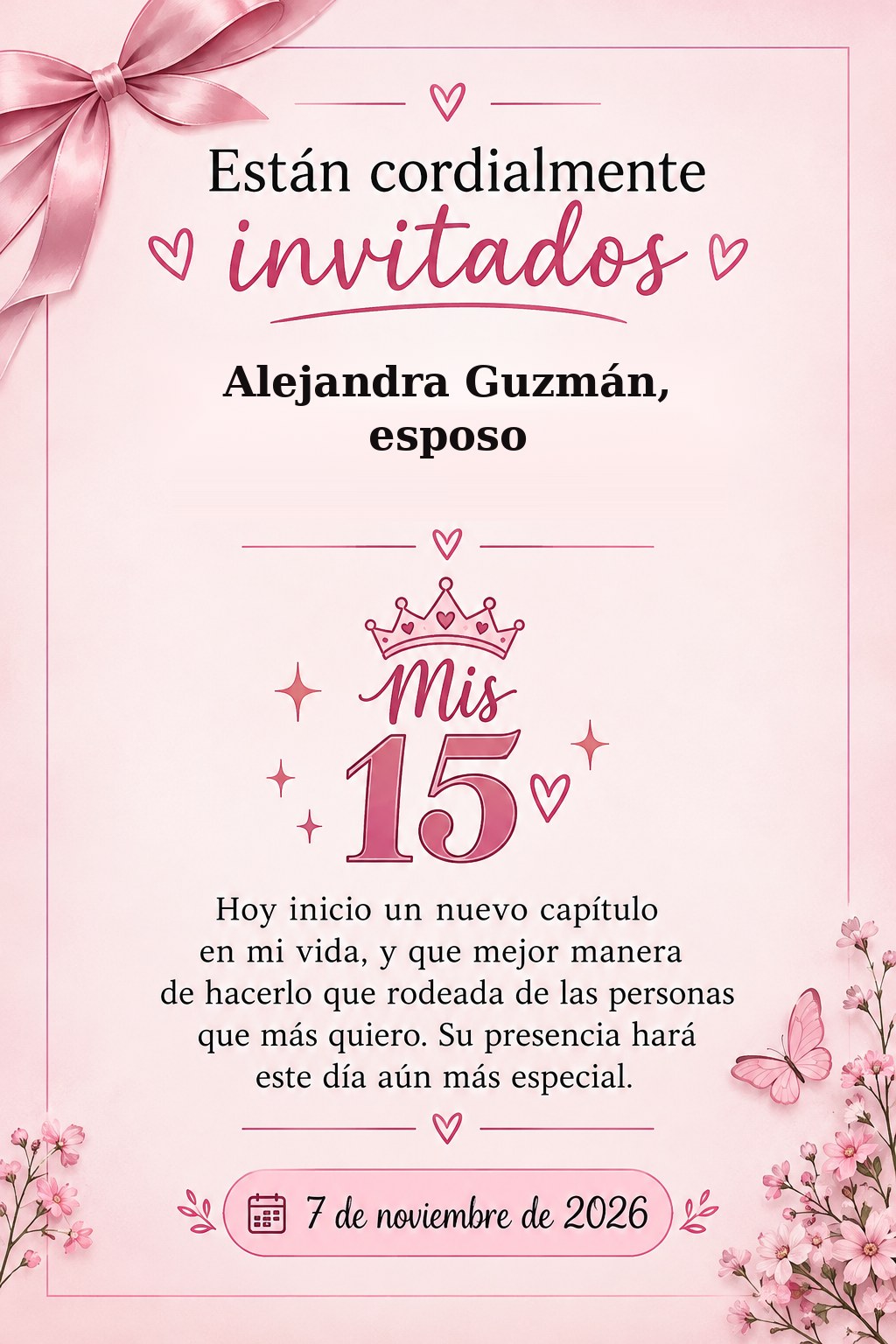 Tarjeta de invitación para Alejandra Guzmán, esposo