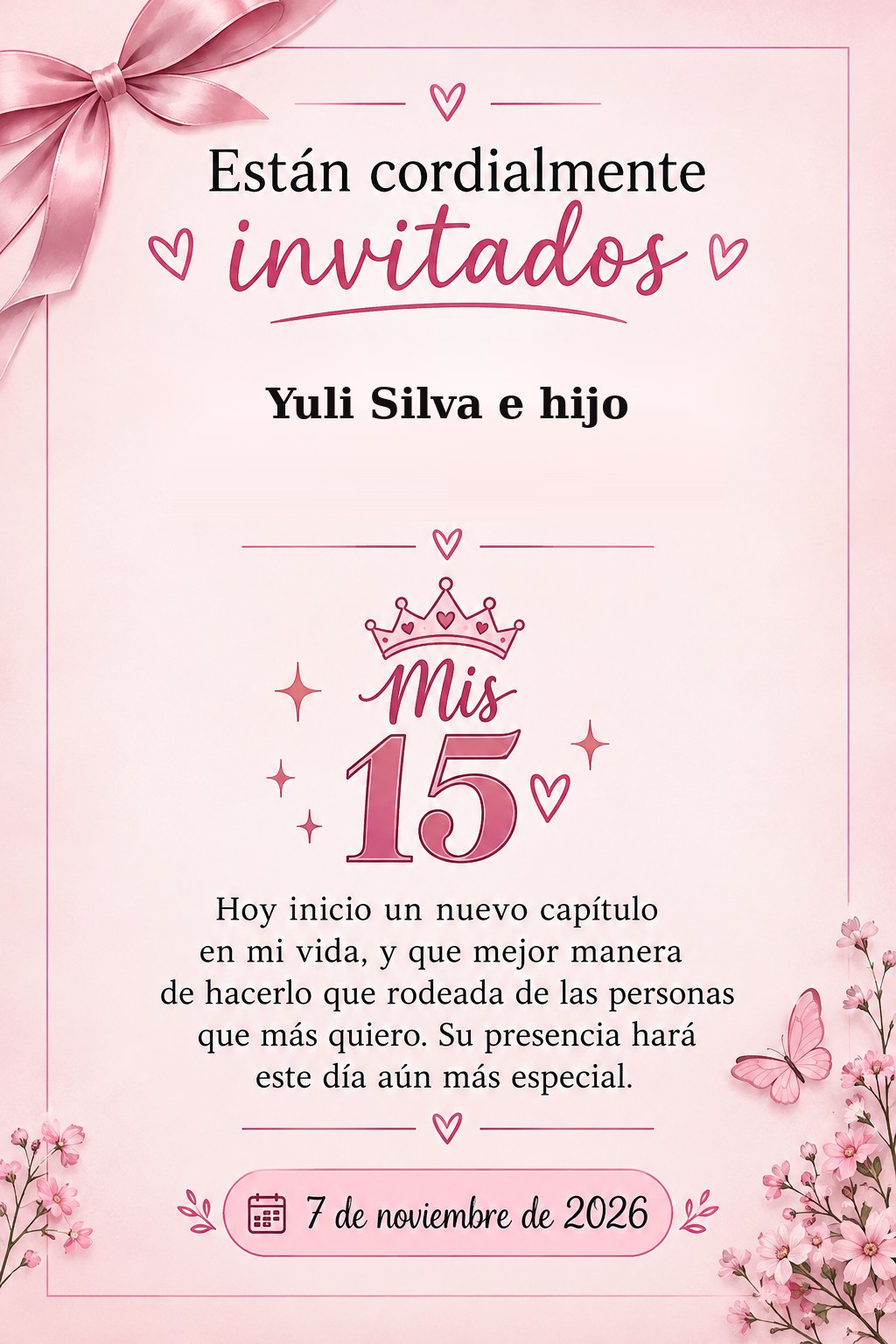 Tarjeta de invitación para Yuli Silva e hijo