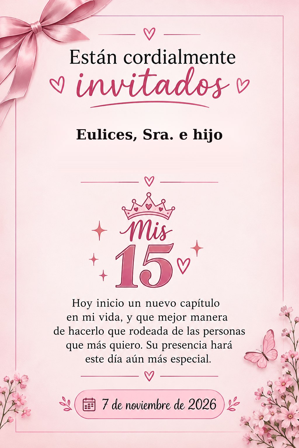 Tarjeta de invitación para Eulices, Sra. e hijo
