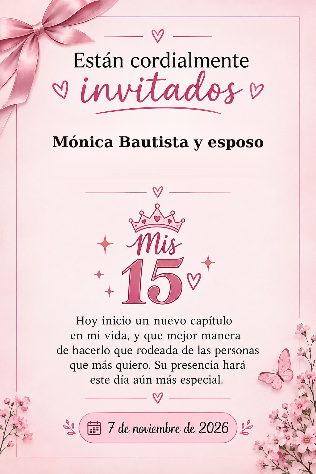 Tarjeta de invitación para Mónica Bautista y esposo